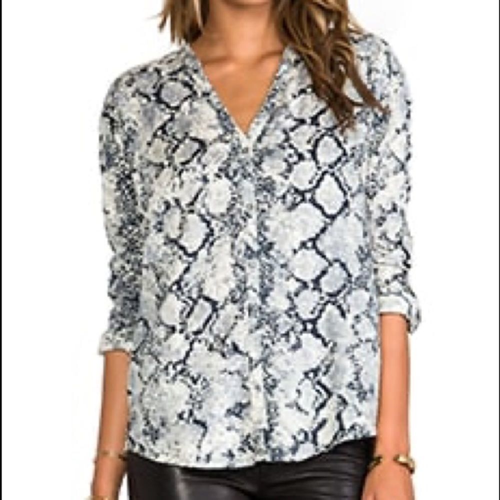 SOFT JOIE Snake Print Button Blouse Blue Grey Cream XS